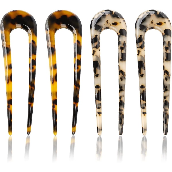 Leopardprint U-formet hårnål Fransk stil Hårstift Up Do Chignon Pins Hårgaffel Hårtilbehør til kvinder piger (4 stk, Beige + Reddis