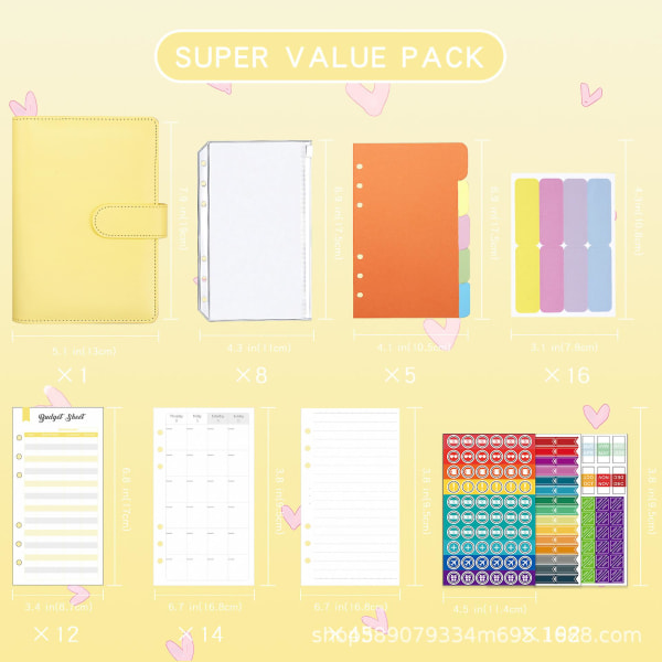 Bogføring Notebook Macaron A11 PU Læder Løsblad Kreativ Kontanter Yellow