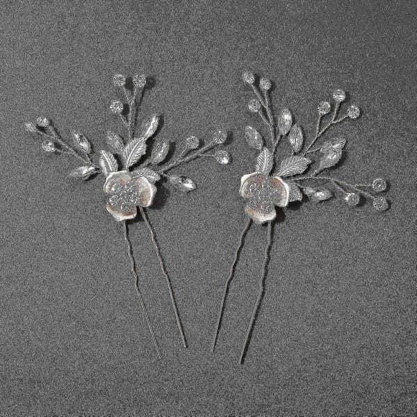 2 stk. Bryllupshårnåle Brud Rhinestone Bryllupshårtilbehør Hårstykker Til Bruder Brudepige, Rosenguld