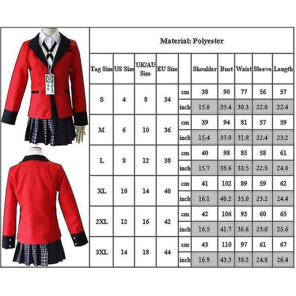 Kakegurui Cosplaydräkt för Kvinnor - Jabami Yumeko Anime Kakegurui Kirari Momobami Uniform Set M
