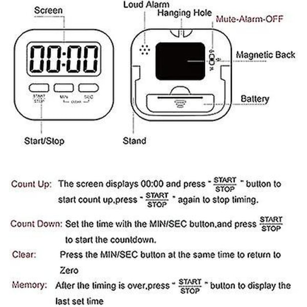 Køkken Timer, Digital Køkken Timer, Stærk Magnet, Tæl Op Tæl Ned, Stopur Timer