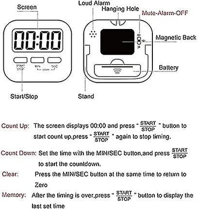 Köktimer, Digital Köktimer, Stark Magnet, Uppräkning Nedräkning, Stoppur