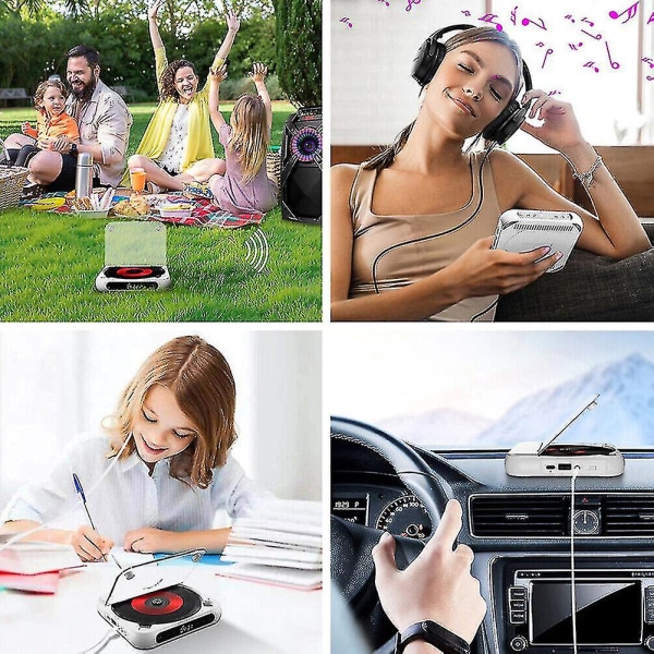 CD-soitin A-b Toisto Bluetooth-yhteensopiva CD-soitin Muistitoiminto Kotiin Autoon White