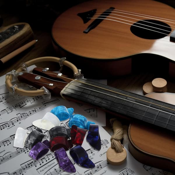 12 st gitarrtumplektrum och fingerplektrum för akustisk gitarr, banjo, ukulele och harpa