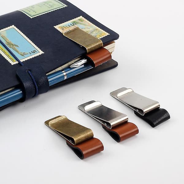 Retro Stil Rejse Notesbog Læder Pen Holder Blyant Loop Rustfrit Stål Clip 3stk Kobber