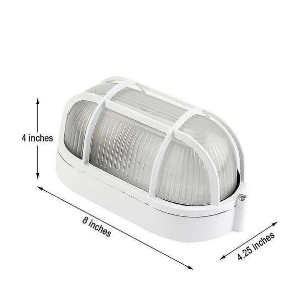 Oval Bulkhead-lampa med trådskydd och glasdiffusor, 60 W (1 st, vit)