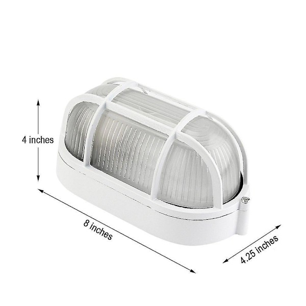 Oval Bulkhead Lampe med Trådbur og Glasdiffusor, 60 W (1 stk, hvid)