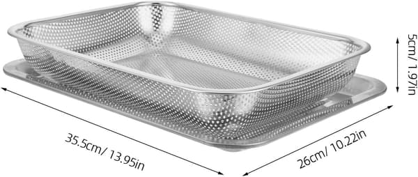 Fritterkurv i rustfritt stål, non-stick, varmebestandig, sølv, rektangulær