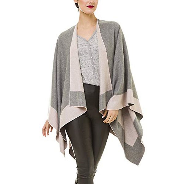 Naisten väriyhdistelmä geometria, joustava neulottu kauluspäällinen, huivi, pusero, poncho-paita pink