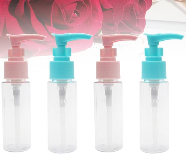 4st 50ml Presspump Reseflaskor för Duschgel och Tvål, Läckagesäkra Underflaskor med Anknäbbsmunstycke