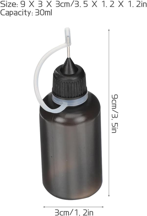 20 st 30 ml maskinoljeflaskor med stålmundstycke, svarta LDPE precisionslimflaskor