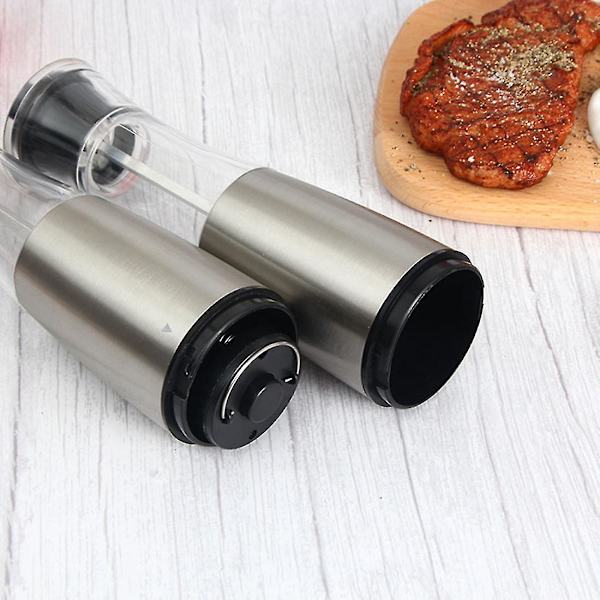 1 stk Elektrisk Salt- og Pepperkvern i Rustfritt Stål, Batteridrevet, Justerbar Tykkelse, Med