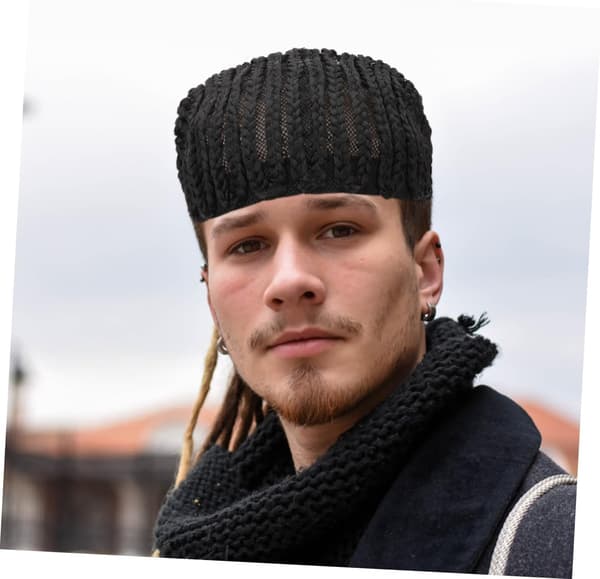 Syntetisk virkad flätperuk för kvinnor och flickor, fläthårshuvudstycke med dreadlock-mössa