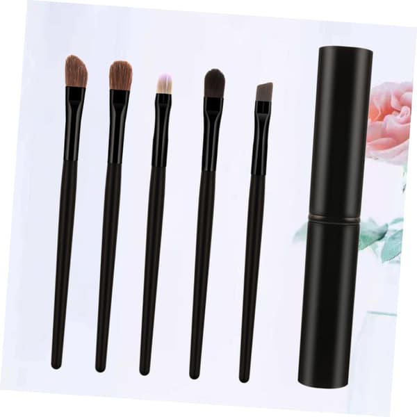5 st bärbara ögonmakeupborstar i hästhår med förvaringsfodral