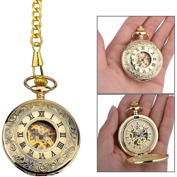 Mænds Ur Skelet Mekanisk Kobber Gusset Guld Dobbelt Låg Retro