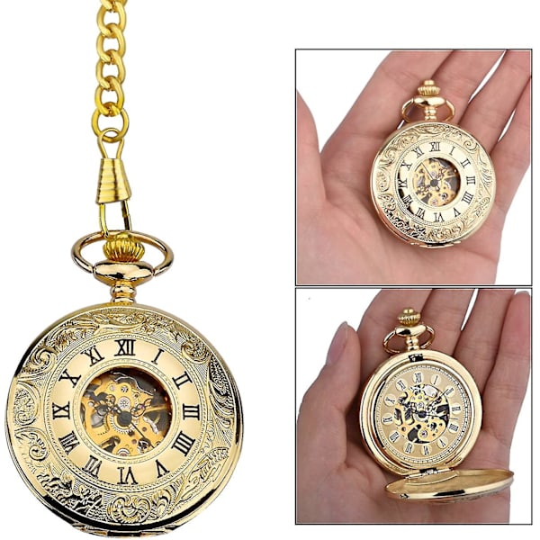 Menners klokke Skeleton Mekanisk Kobber Gusset Gull Dobbel Lopp Retro
