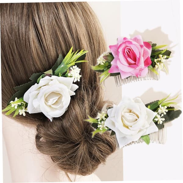 2 stk simulerte blomsterhodeplagg for brud av blomsterhårkammer Elegant bryllupshår for brudefest og seremoni