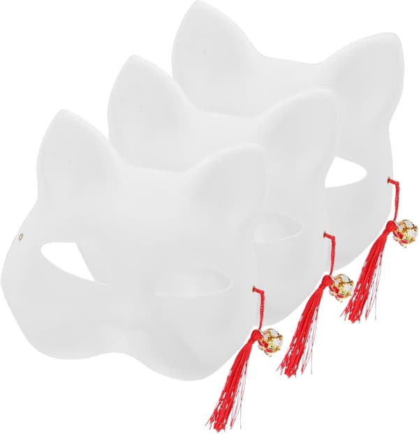 3 stk håndmalte dyremasker sett DIY blanke papirrev- og kattemasker