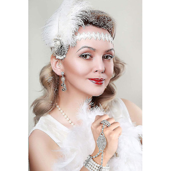 2 st 1920-tals Flapper Armband & Ring Set Imitationspärlor
