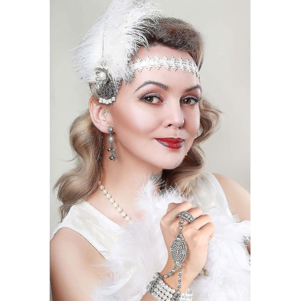2stk 1920'erne Kvinder Flapper Armbånd Ring Sæt Imitation Pearl