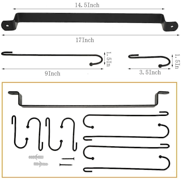 Kaffekop Stativ Holder 45cm Væghængt 8 Kroge