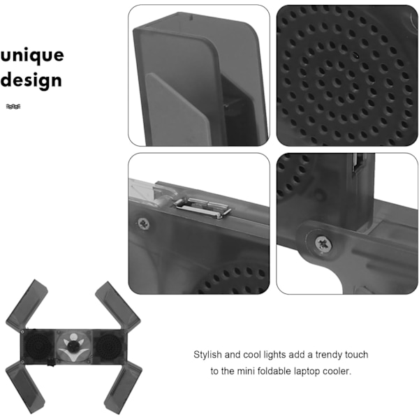 Mini Bærbar Sammenklappelig Laptop Køleventilator LED Lys Laptop Stand Kølepude Kompakt Køling
