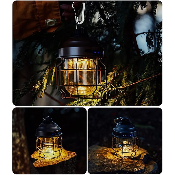 Laddningsbar Campinglampa, 3 Ljusstyrkenivåer Utomhus Campinglampa, LED Retro Lykta Vattentät Bärbar, Lämplig För Vandring Strömmavbrott