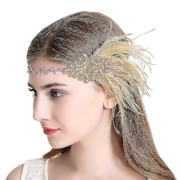 Vintage Flapper Hodebånd 1920-tallet Art Deco Glitrende Hårbånd Fjær Hodeplagg
