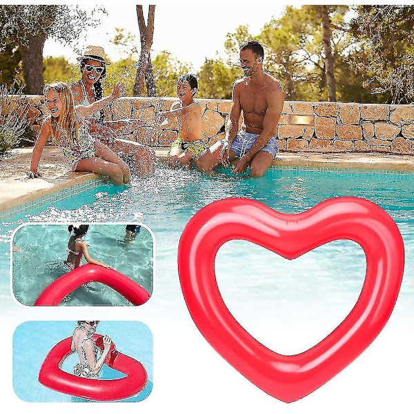 Oppblåsbare svømmeringer 120 cm Hjerteformet Pool Float Rød