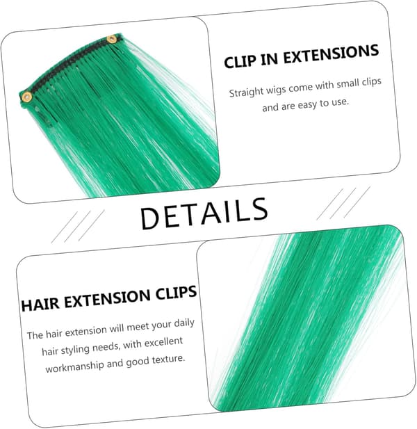10 stk Hårklemme i extensions Grønne hårextensions for jenter Usynlig klemme
