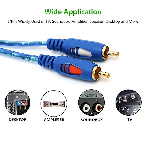 1,5-5m 3,5 mm hann til 2RCA hann stereo lydkabel