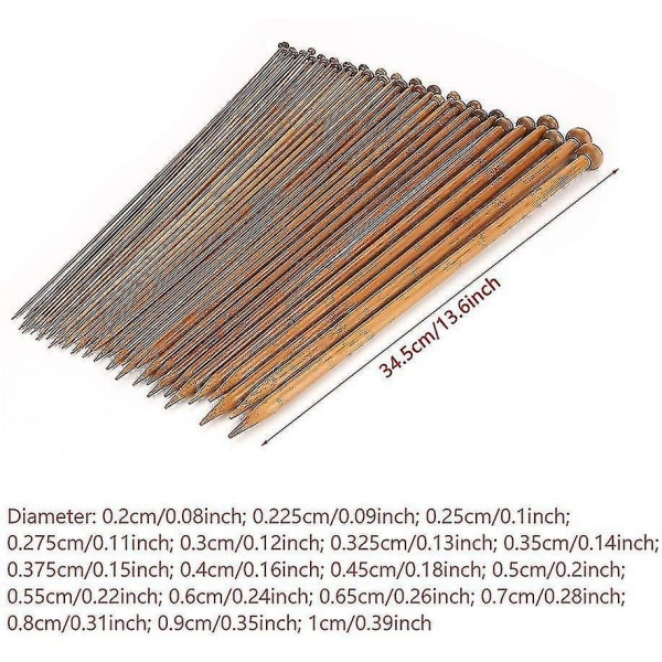 36 stk Bambus strikkepinner Carbon Single Point Kroker
