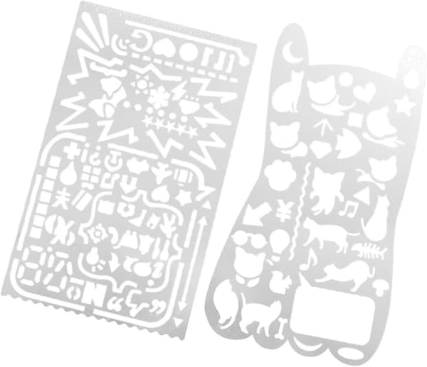 2 st metallritmallar med katt- och graffitischabloner, geometrisk design i stål