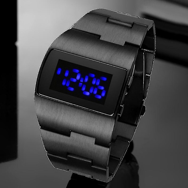 Mode-LED Digitalur Mænd Militær Sportsure Sort Rustfrit Stål Stor Håndled Multifunktionel Elektronisk Armbåndsure Mænd black red
