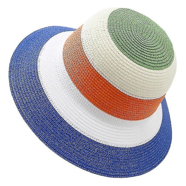 Delikat Halmhat Floppy Stribet Hat Solhat Foldsbar Spand Hat Til Camping Blue