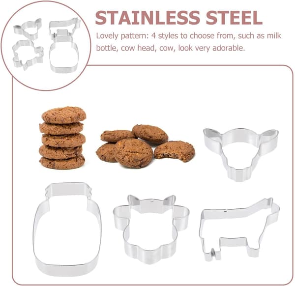 4 stk. non-stick bakeformer i rustfritt stål, kakekjeks, kuformede kjeksformer