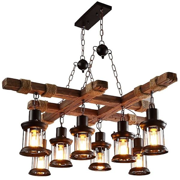 8-armad 68cm Mini Stil Chandelier Metall Glas Rustik