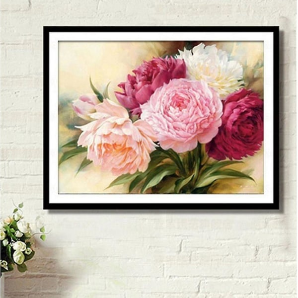 5D Full Diamond Embroidery Peony Blomster Malingsett