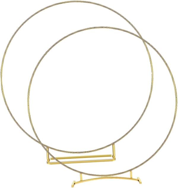 2 stk. metallblomsterkranser, gullfarget firkantet og buet ring DIY bryllupsborddekorasjon