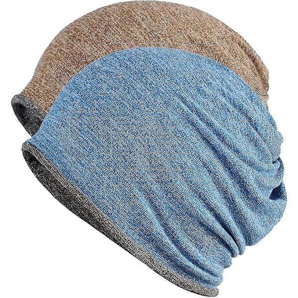 Hatt for menn og kvinner i bomull, avslappet beanie, myk og lett løpehatt, kort hatt for voksne, kjemisk hatt, avslappet hatt Blue*brown