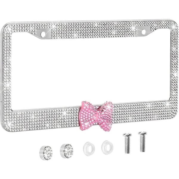 7 Rader Bling Bling Rhinestone Rostfritt Stål Nummerplåtsram Slips Glittrande Nummerplåtsdekoration