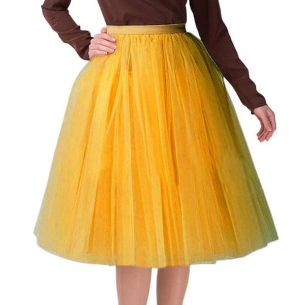 Tllrock Damen Tutu Damenskirt Kvinder Højkvalitets plisseret gaze Knælængde Voksen Tutu Dancing-yuhao Yellow