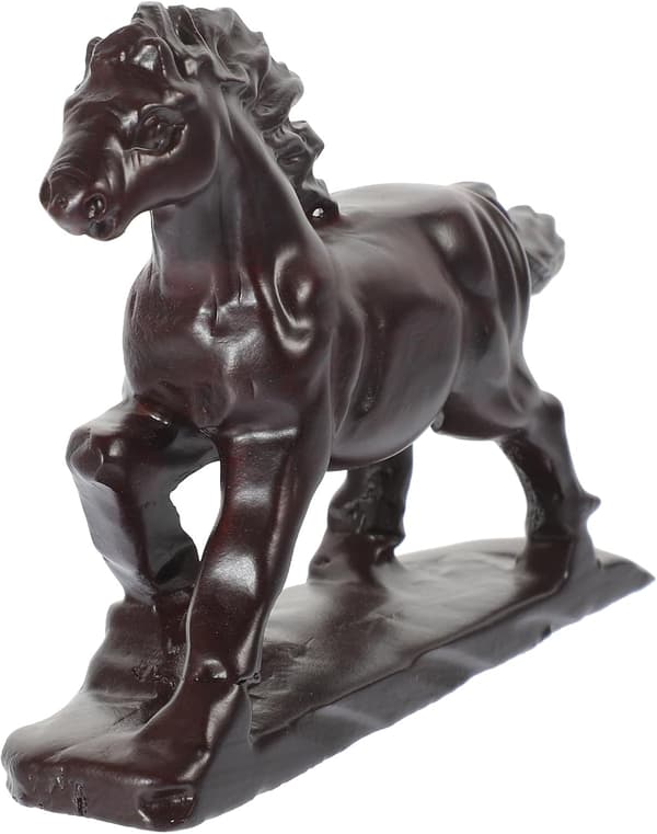 Treheststatue i ibenholt utskåret skulptur 14 cm skrivebordsdekor dyrefigur