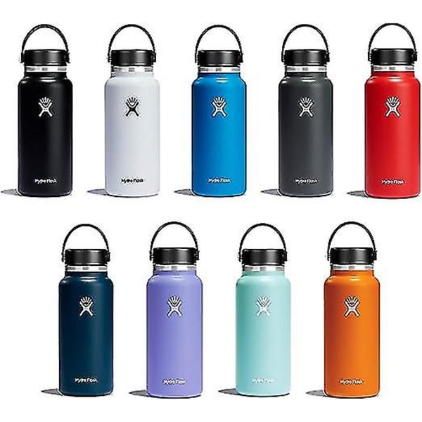 Vattenflaska 946 ml (32 oz) - Vakuumisolerad Rostfri Stålvattenflaska med Läckagesäker Flexlock med Rem gray