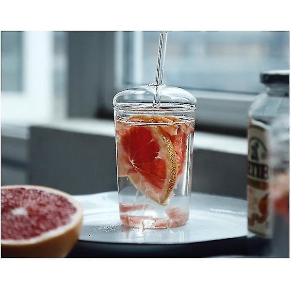 Värmebeständig Glaskopp med Lock och Sugrör Transparent Kaffe Mugg