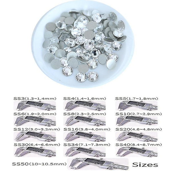 200 stk. Rhinestones i løs vægtpakke SS3 SS20 til negledekoration