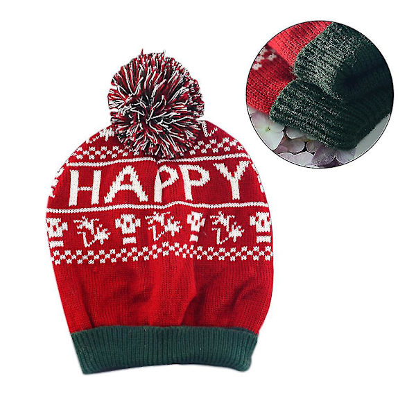 Damer Jule Snefnug Vinter Strikket Beanie Hat Sød Fluffy Pompom Stræk Cuffed Skull Cap Ørevarmer Ferie Festival Party Gaver