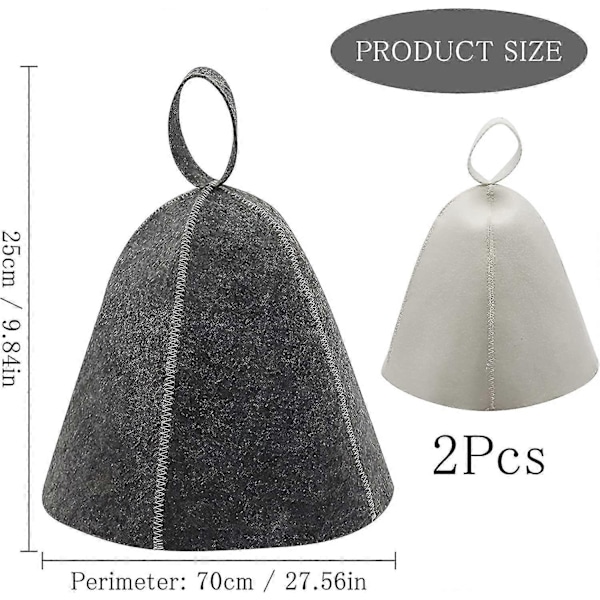 Bastuhätt, 2 st Filtbastuhätt, Bastuhätt för Män och Kvinnor, Bastuaccessoarer Filtmössa Bastumössa Duschmössa för Bastubad Gray and White