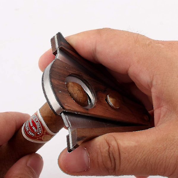 Sandaltræ Cigar Cutter, Rustfrit Stål Dobbeltbladet Saks, Cigar Tilbehør 1 Stykke Brun