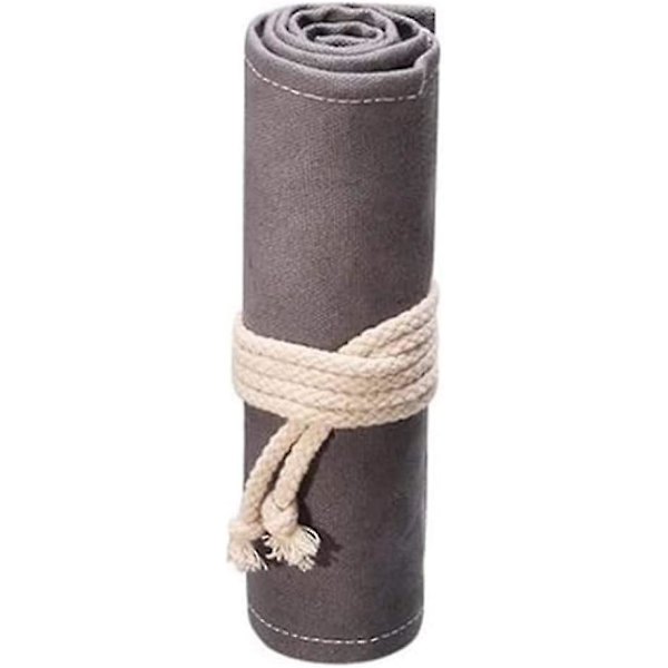 Lærred Blyant Rulle Wrap Multiuse Rulle Op Blyant Etui Stor Kapacitet Pen Gardin Til Kunststuderende Special Sketch Pen Taske Grå 48 Huller 1stk